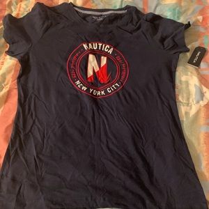 Large Nautica cotton blouse, in color navy blue